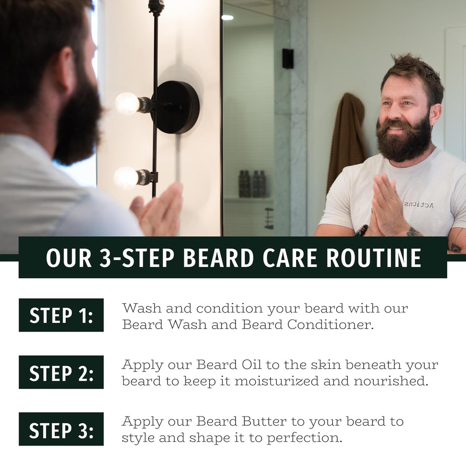 Live Bearded Complete Beard Grooming Kit, Made In The Usa With All-Natural Ingredients - Beard Wash, Conditioner, Beard Butter & Beard Oil Kit - Forge Scent, Hinoki Cypress, Clove & Amber