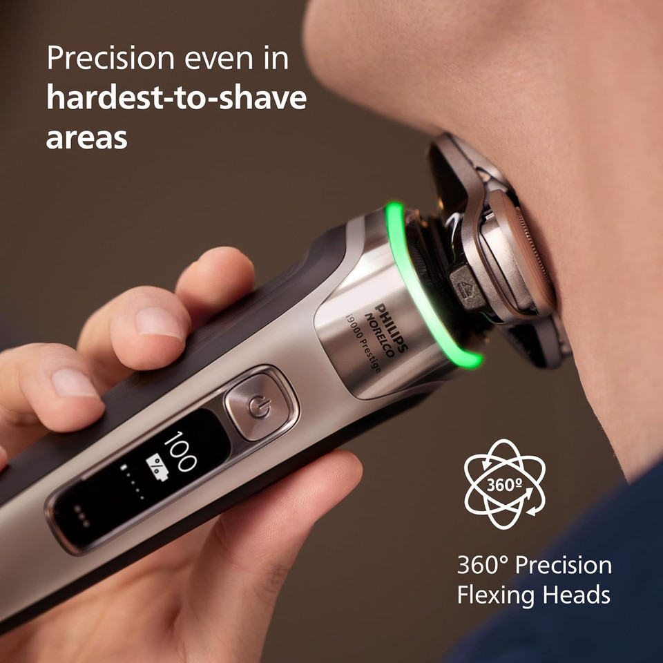 Philips Norelco Shaver I9000 Prestige - Wet & Dry Electric Shaver, Gold Oyster, Sense Iq Technology, Triple Lift & Cut System, 360 Rotating Dual Steelprecision Blades, Quick Clean Pod, Model Xp9203/81