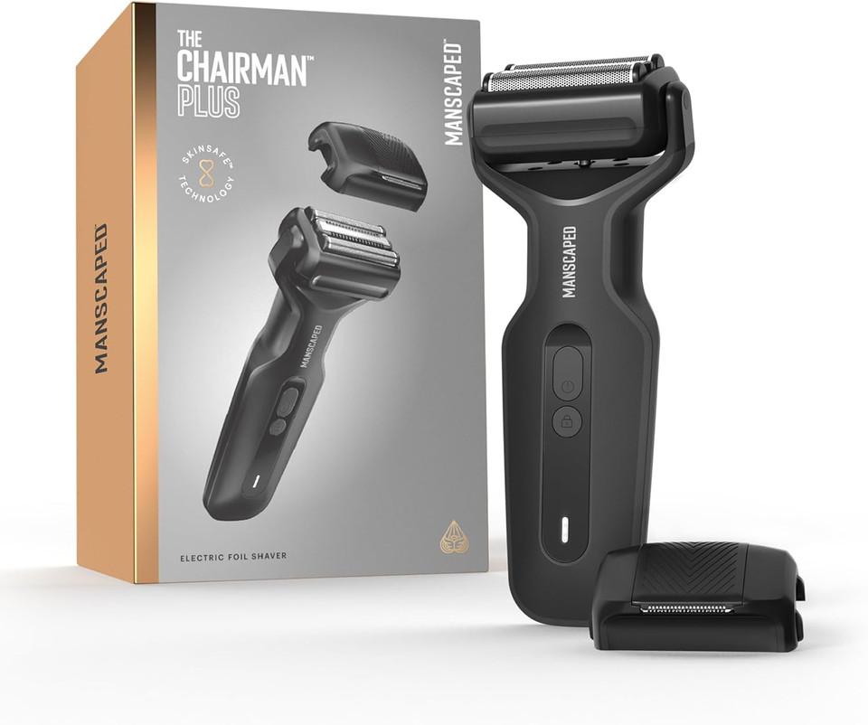 Manscaped® The Chairman Plus MenS Electric Foil Face Shaver - Two Interchangeable Blade Heads, Skinsafe® Three-Blade Foil & Precision Sideburn & Jawline Trimmer, Usb-C Charging, Gentle On Neck Area