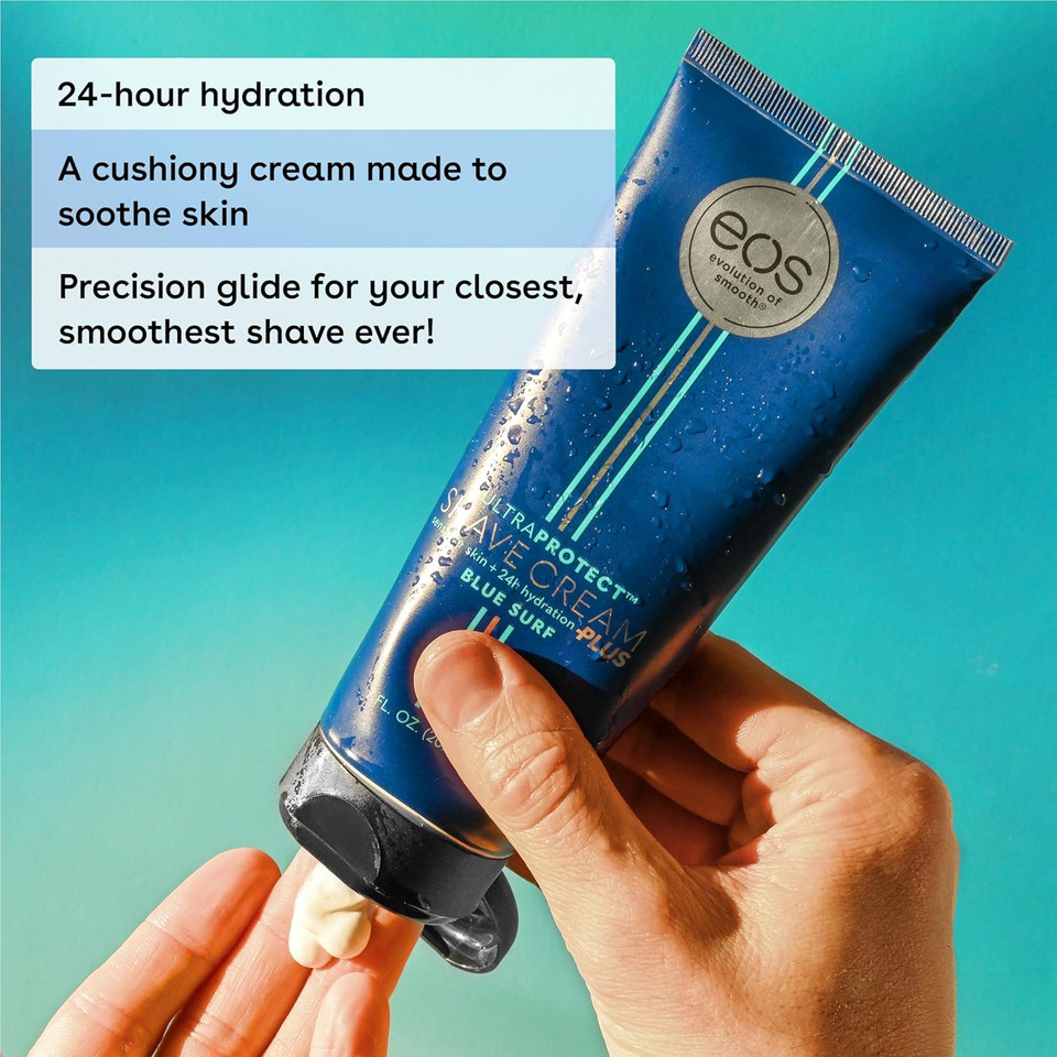 Eos Ultraprotect MenS Shave Cream- Blue Surf, 24-Hour Hydration, Non-Foaming Formula, 7 Fl Oz