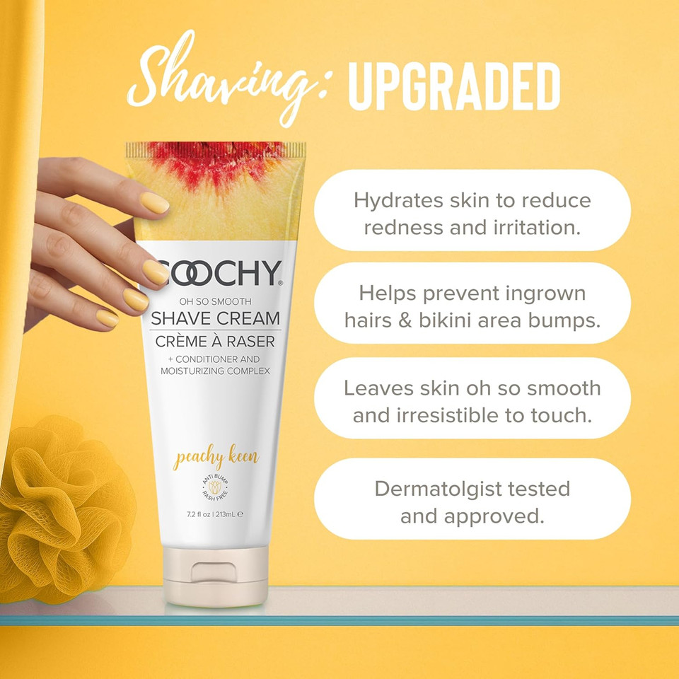 Coochy Shave Cream - Moisturizing Shave Lotion - Gentle Intimate Shaving Cream - For Bikini Area, Underarms, Legs & More - Rash-Free, Hydrating Formula - Peachy Keen, 12.5 Oz
