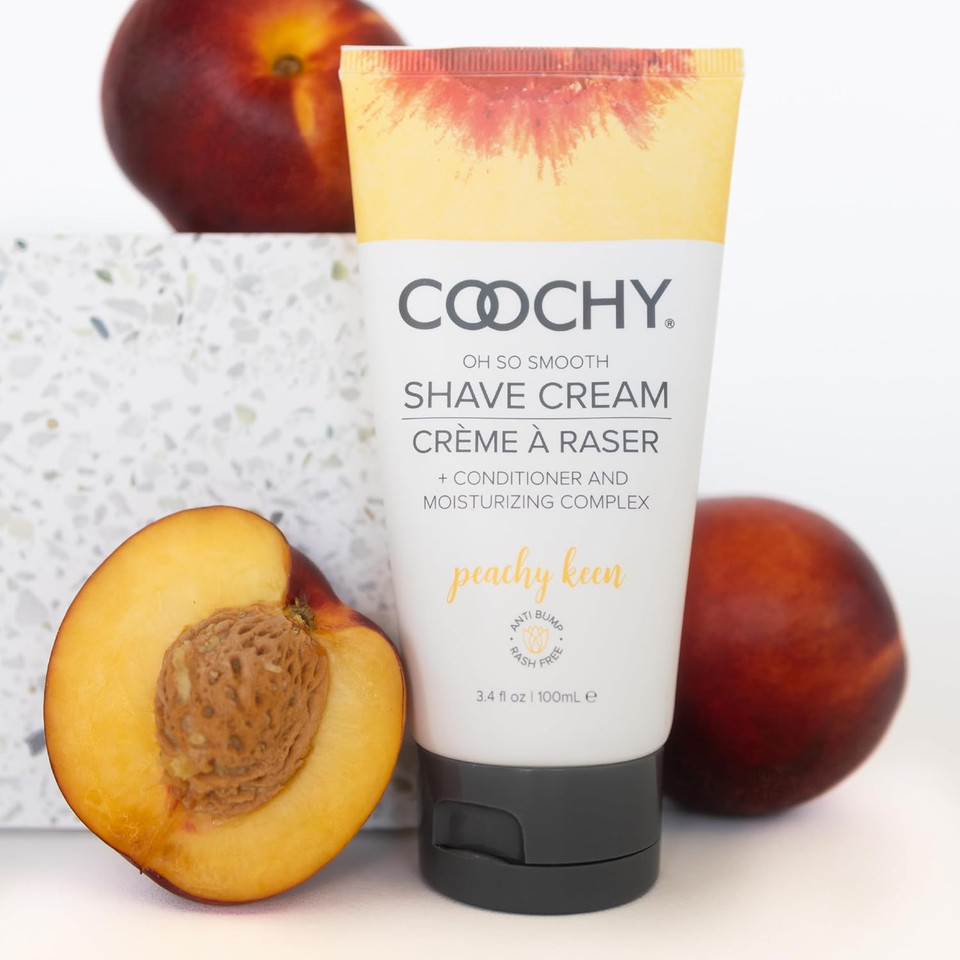 Coochy Shave Cream - Moisturizing Shave Lotion - Gentle Intimate Shaving Cream - For Bikini Area, Underarms, Legs & More - Rash-Free, Hydrating Formula - Peachy Keen, 12.5 Oz