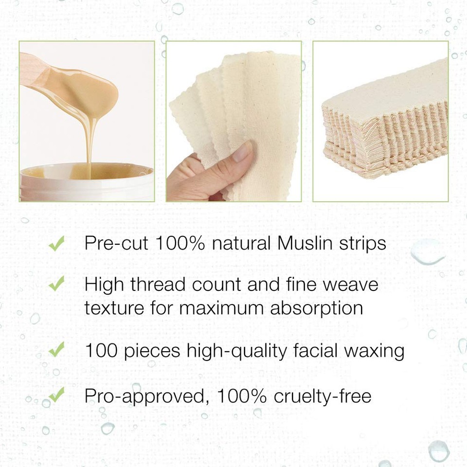 Clean + Easy Small Muslin Wax Strips  Pre-Cut Facial Waxing Strips For Upper Lip, Eyebrows, Chin & Small Areas, 100 Count