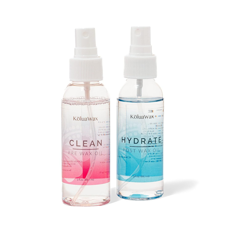 Clean & Hydrate At Home Waxing Kit Oils  Pre Wax Cleanser Preps & Protects Skin  Post Body & Facial Wax Oil Soothes, Reduces Redness, Removes Residue  Make Hair Removal Easy By Koluawax, 3 Oz. Each