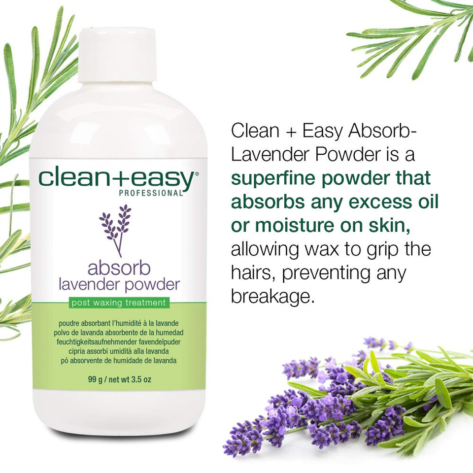 Clean + Easy Absorb Lavender Powder  Post Waxing Treatment, Moisture Absorbent Wax Powder For Hair Removal, 3.5 Oz Clean + Easy Absorb Lavender Powder  Post Waxing Treatment, Moisture Absorbent Wax Powder For Hair Removal, 3.5 Oz