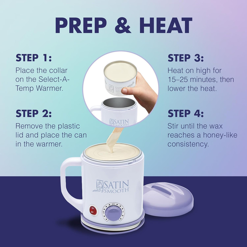Satin Smooth Select-A-Temp Starter Kit - Adjustable Temperature Wax Warmer With Hair Removal Wax And Accessories, Professional Waxing Kit For Face And Body