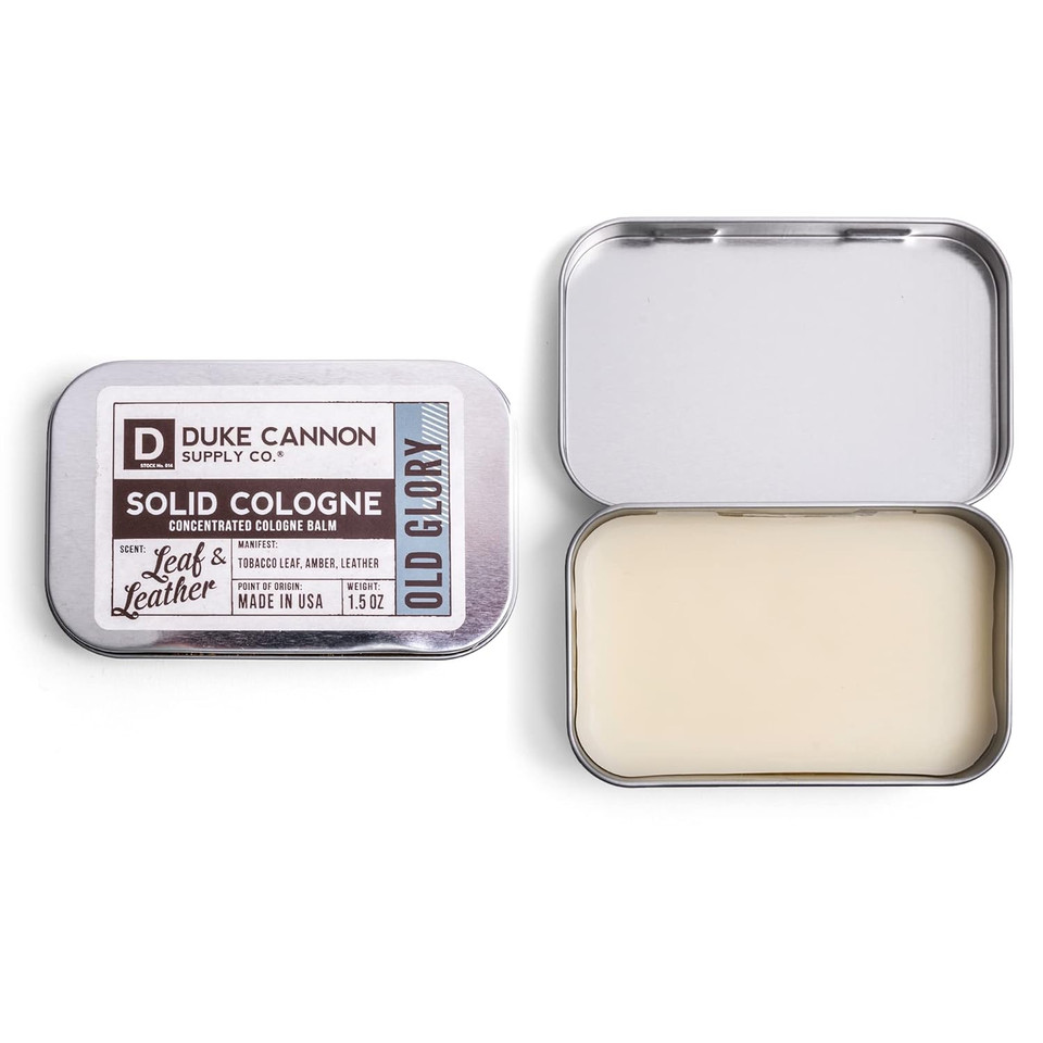 Duke Cannon Solid Cologne - Old Glory Premium Concentrated Cologne Balm, Fresh Tobacco, Amber, And Leather Scent, 1.5 Oz. Travel Tin