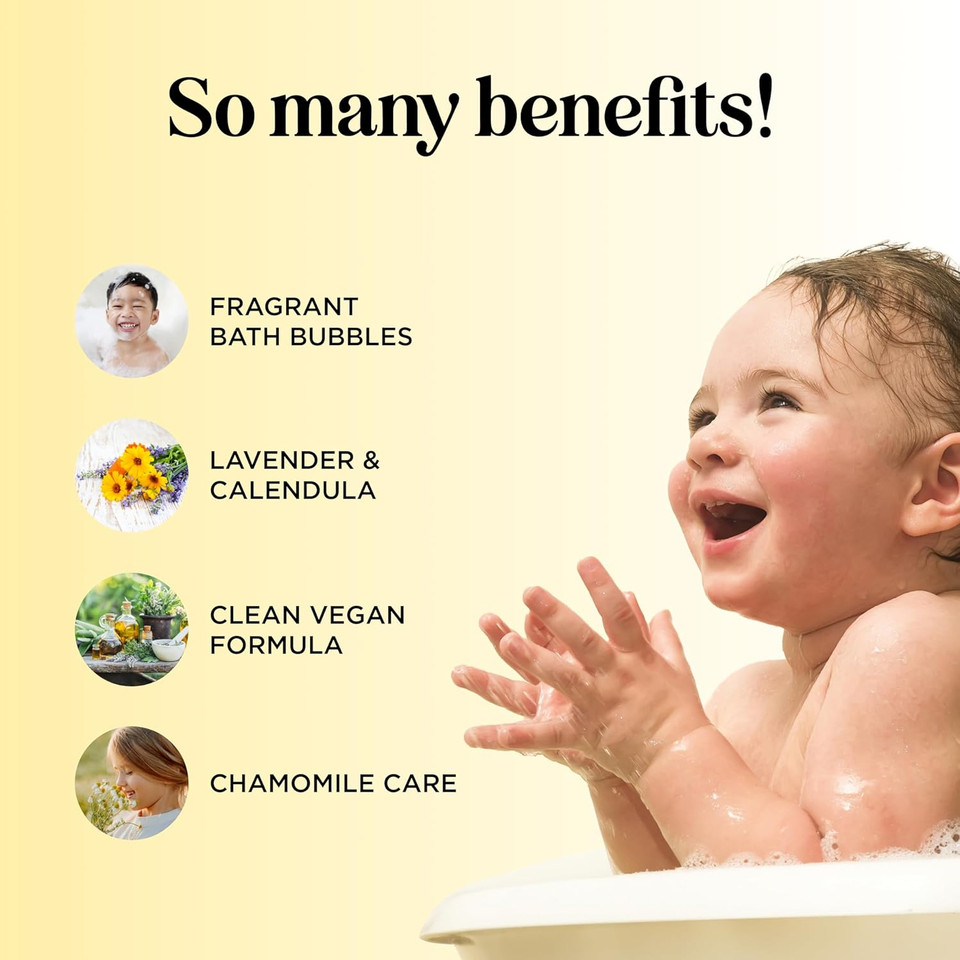 Sulfate Free Kids Bubble Bath - Relaxing Vanilla Lavender Bubble Bath For Toddlers With Nighttime Blend Of Chamomile Oil And Calendula Oil - Extra Foamy Moisturizing Kids Bath Soap Liquid