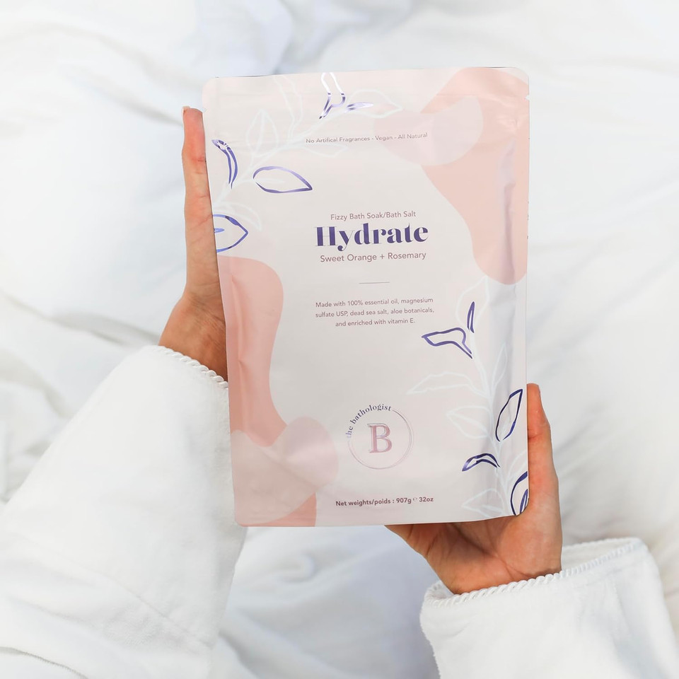 The Bathologist Hydrate Fizzy Bath Soak, Sweet Orange & Rosemary, Shea Butter & Epsom Salt, Mineral Therapeutics, Exfoliating For Dry Skin, Vegan & Cruelty-Free, 32 Oz