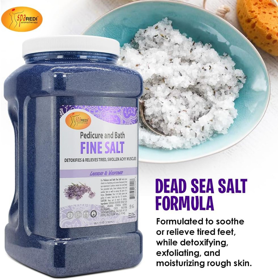 Spa Redi - Detox Foot Soak Pedicure And Bath Fine Salt, Pomegranate, 128 Oz - Made With Dead Sea Salts, Argan Oil, Coconut Oil, And Essential Oil - Hydrates, Softens And Moisturizes