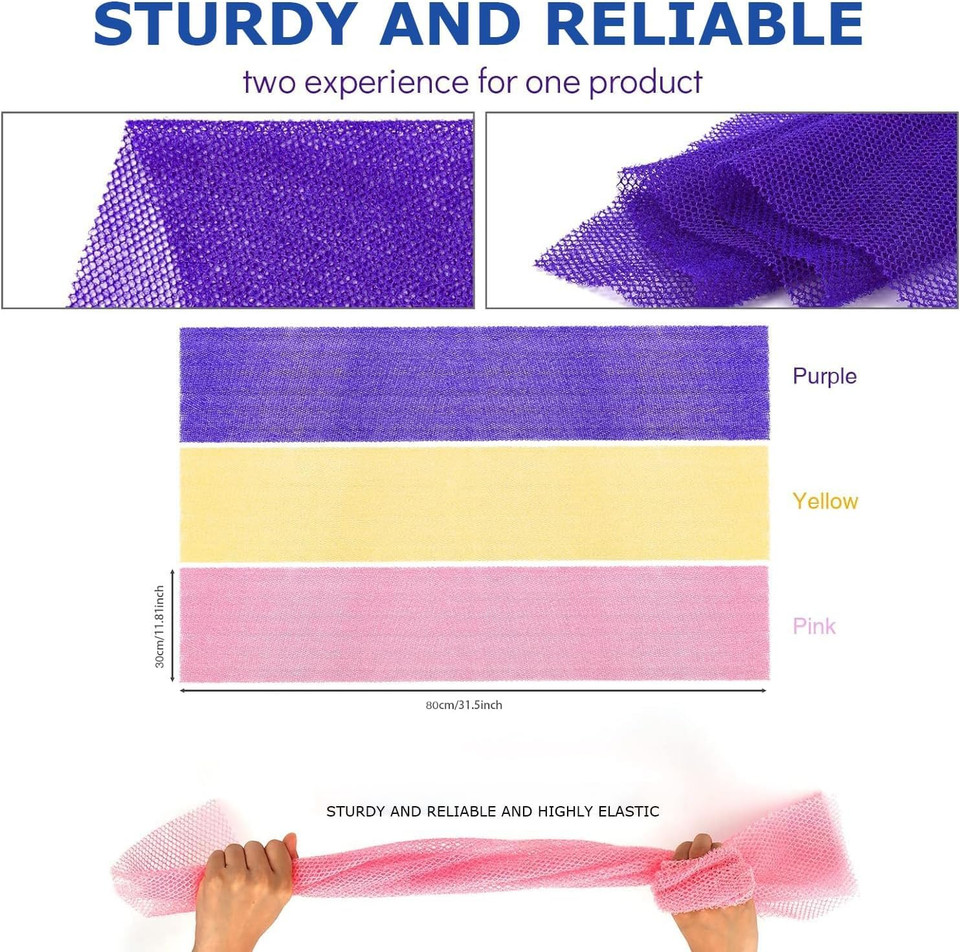 Ujfqbh 6 Pieces African Bath Sponge African Net Long Net Bath Sponge Exfoliating Shower Body Scrubber Back Scrubber Skin Smoother,Great For Daily Use (Pink, Yellow, Purple, Blue, Black, Off-White)