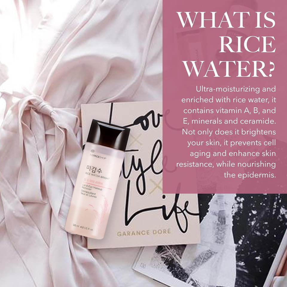 The Face Shop Oil-Free Liquid Eye Makeup Remover, Natural Rice Water Lipstick, Waterproof Mascara & Eyeliner Removal - 120 Ml / 4 Oz, K-Beauty