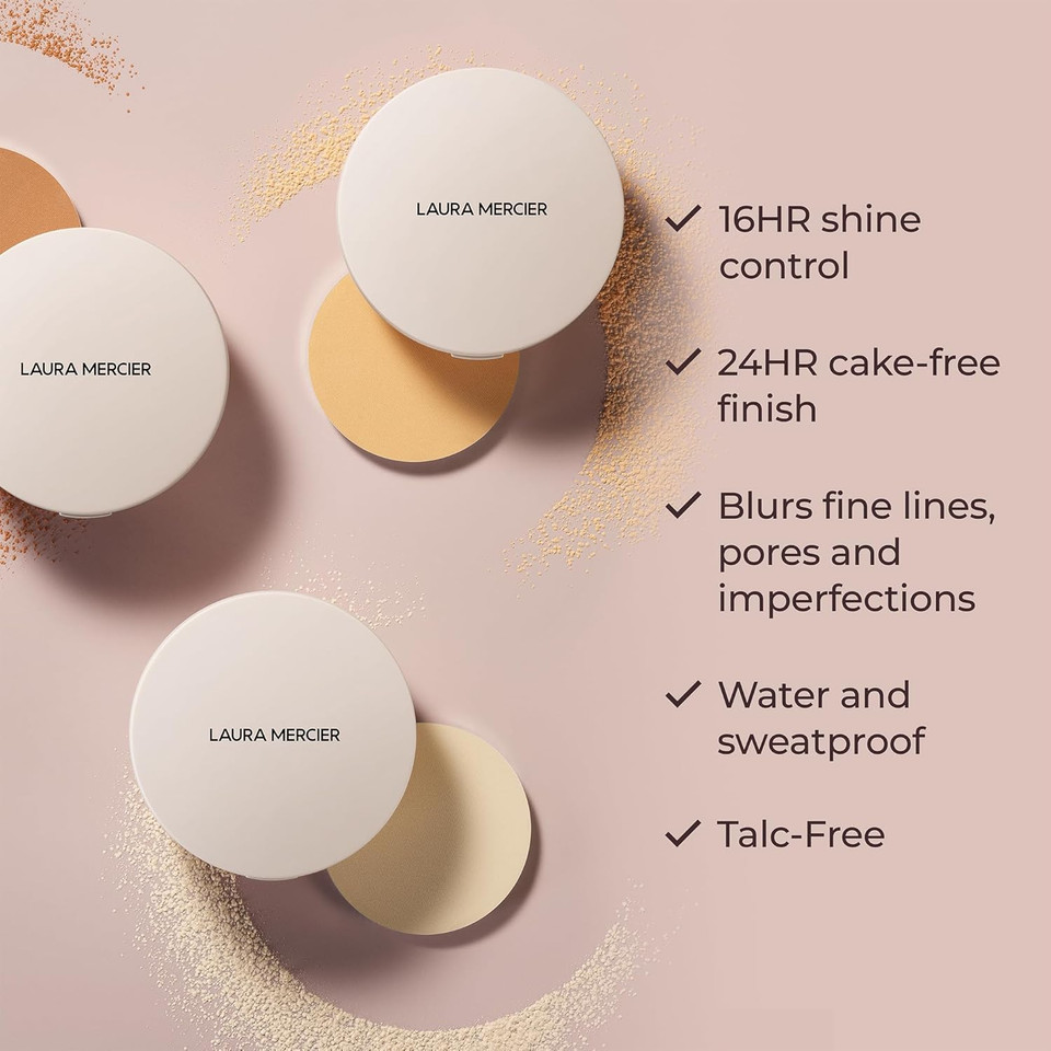 Laura Mercier Ultra-Blur Talc-Free Waterproof Translucent Pressed Setting Powder, 16Hr Weightless Wear And Shine Control, Hyaluronic Acid Infused For 24Hr Hydration, Natural Finish, Includes Puff