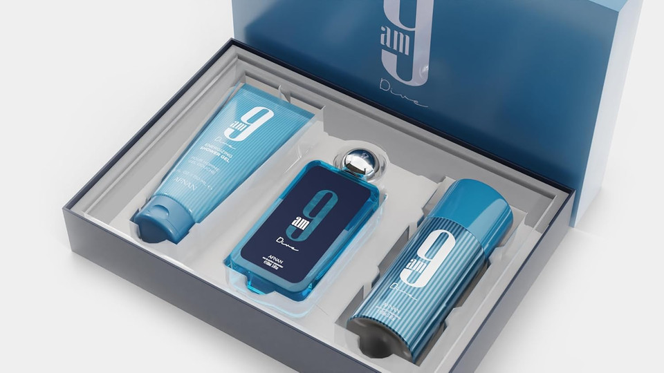 Afnan 9 Am Dive Perfume Gift Set  Eau De Parfum (3.4 Oz), Shower Gel (5.0 Oz), Deodorant (5.0 Oz)