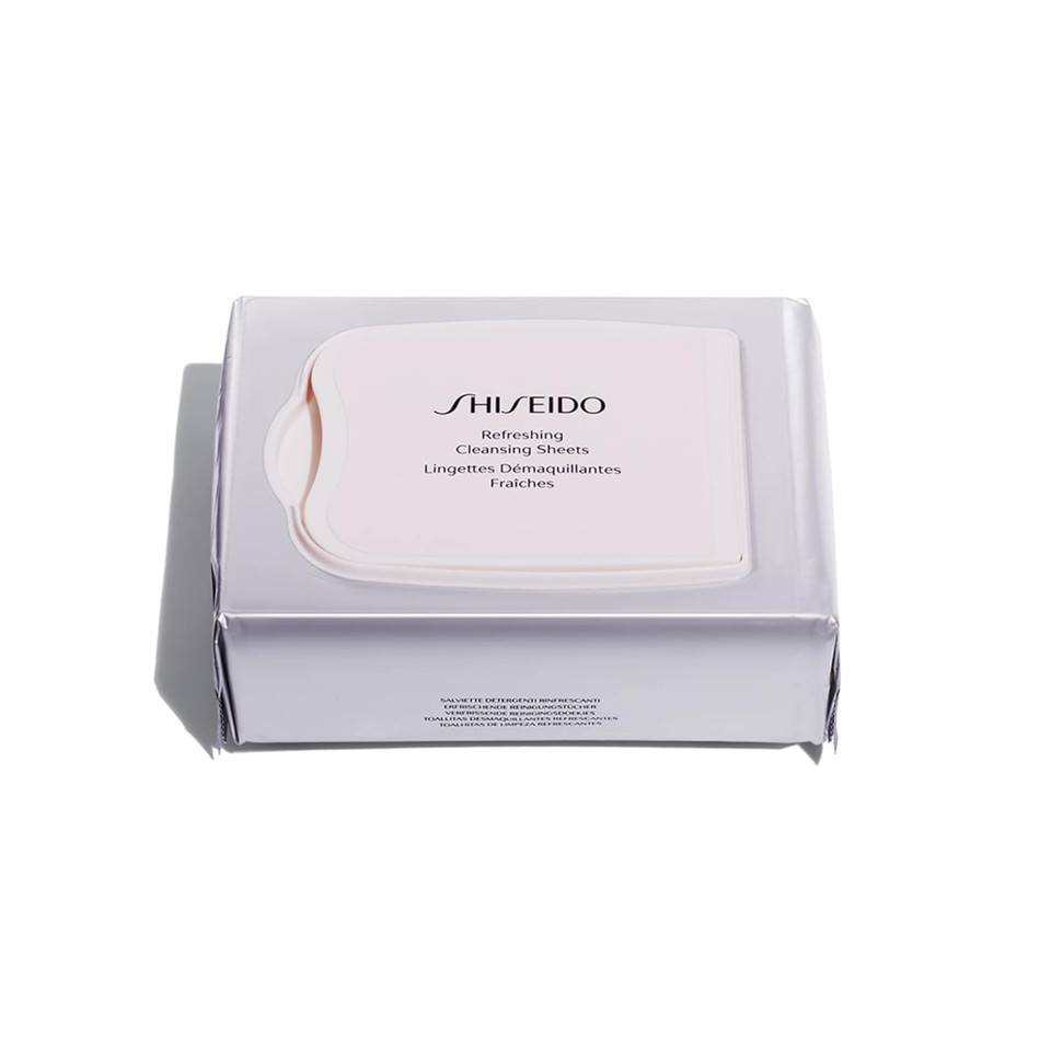 Shiseido Refreshing Cleansing Sheets - 30 Single-Use Sheets - 100% Ultra-Soft Cotton & Ph Balanced - Removes Makeup & Oil - Non-Comedogenic, Alcohol & Oil Free