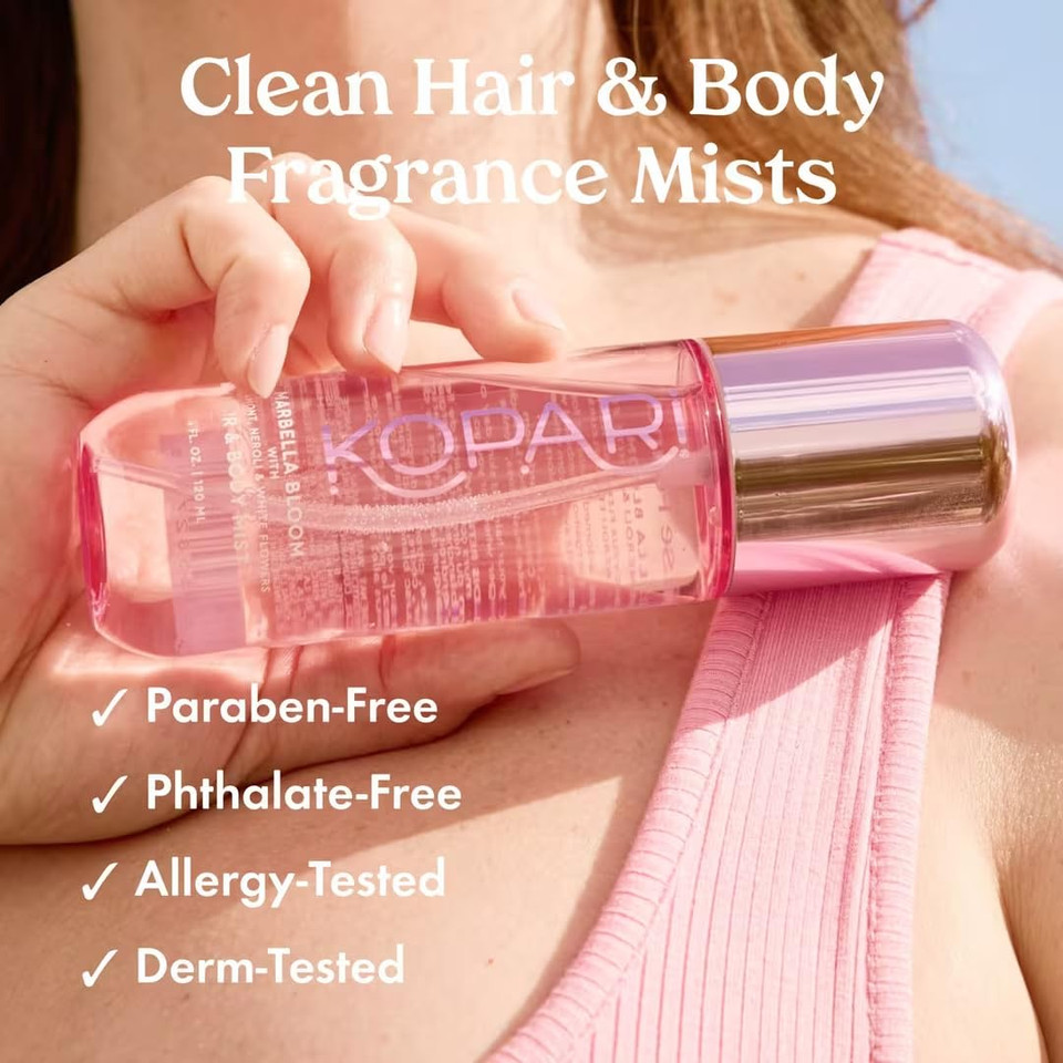 Kopari Hair & Body Mist Malibu Peach, Long-Lasting Playful Vibrant Tropical Scent, Warm Floral Fragrance, Blend Of Peach With A Kiss Of Jasmine, 4 Oz