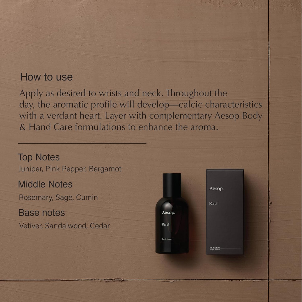 Aesop Karst Eau De Parfum  Fresh, Herbaceous Marine Fragrance With Juniper, Rosemary, And Vetiver | 1.6 Oz