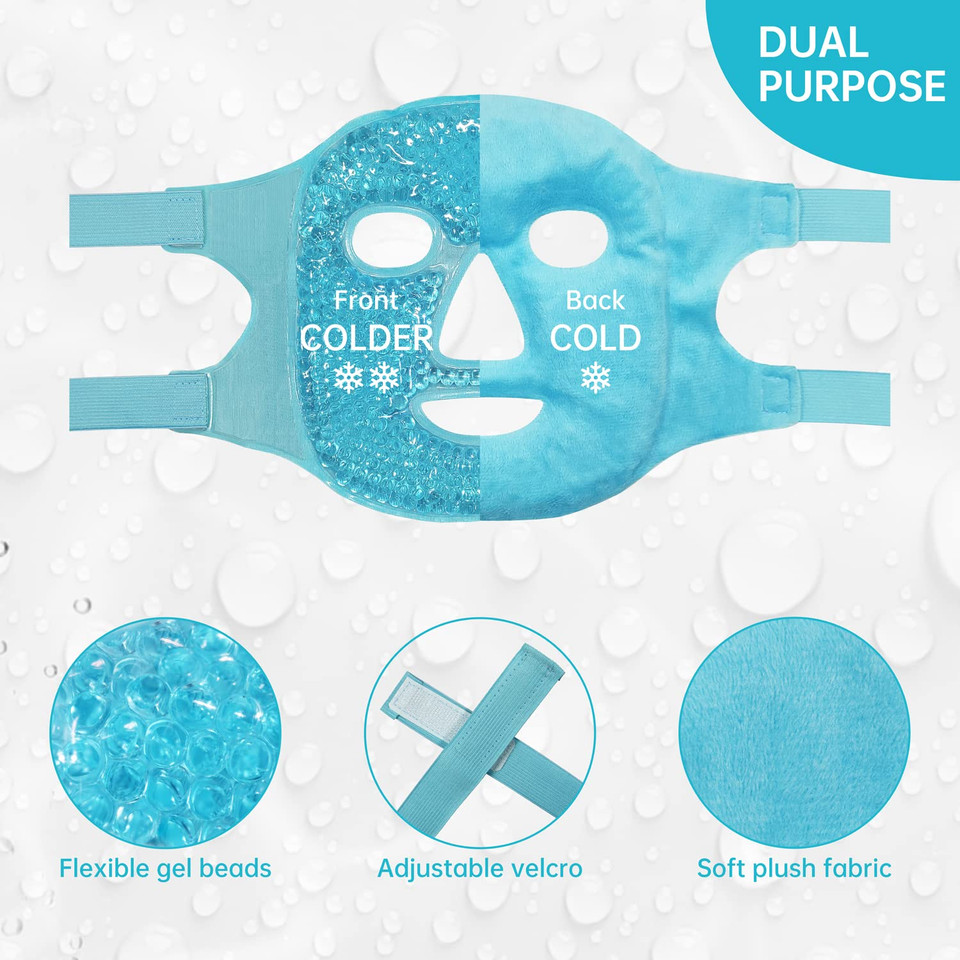 Znöcuetöd Face Eye Mask Ice Pack For Reducing Puffiness, Bags Under Eyes, Puffy Dark Circles, Migraine,Hot/Cold Pack With Soft Plush Backing (Pink-(1*Eye Mask+1*Face Mask))