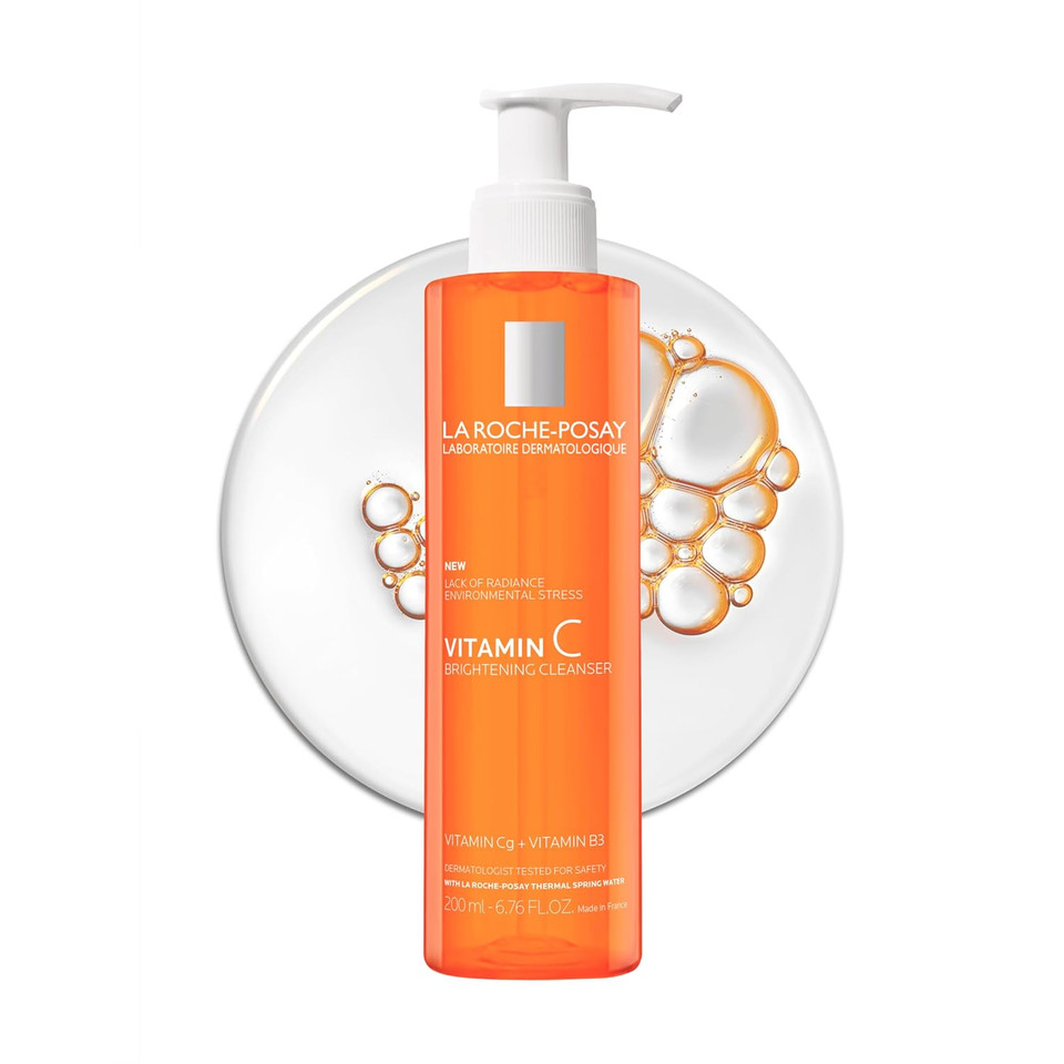 La Roche-Posay Vitamin C Brightening Face Wash, Gentle Foaming Facial Cleanser With Vitamin Cg And Vitamin B3 To Brighten And Even Skin Tone, Vitamin C Face Wash That Cleanses Dirt & Makeup, 200Ml