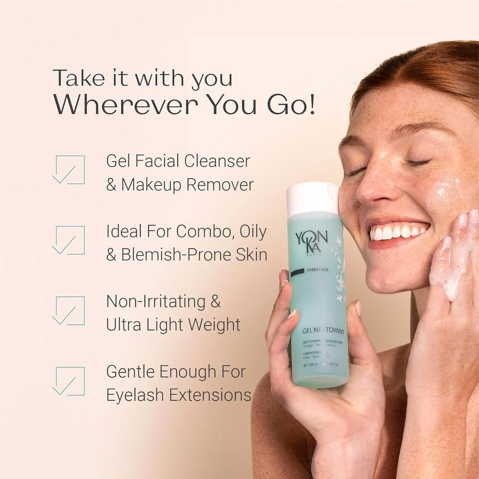 Yonka Gel Face Cleanser, Gentle Foaming Face Wash And Makeup Remover, Natural Plant-Based Formula To Purify Pores And Balance Skins Ph, Acne Prone And Oily Skin, Paraben-Free