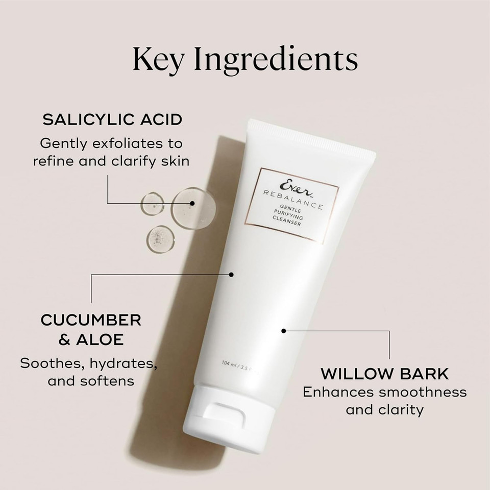 Ever Rebalance Gentle Purifying Cleanser - Foaming Facial Cleanser For Oily Skin, Deeply Cleanses Pores, Minimizes Blemishes, Facial Skin Care Products