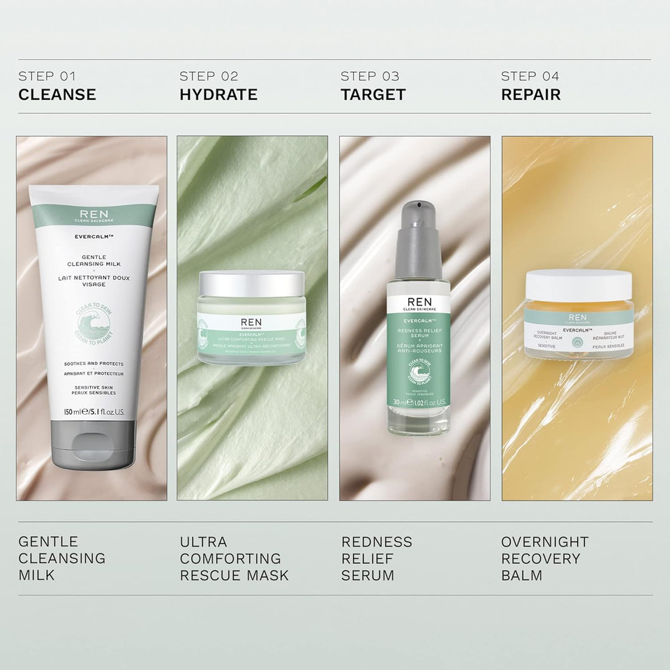 Ren Clean Skincare - Evercalm Daily Facial Cleanser - Gentle Cleansing Milk Hydrates & Protects Sensitive Skin Without Overdrying - Makeup Remover, Unclogs Pores, 5.1 Fl Oz