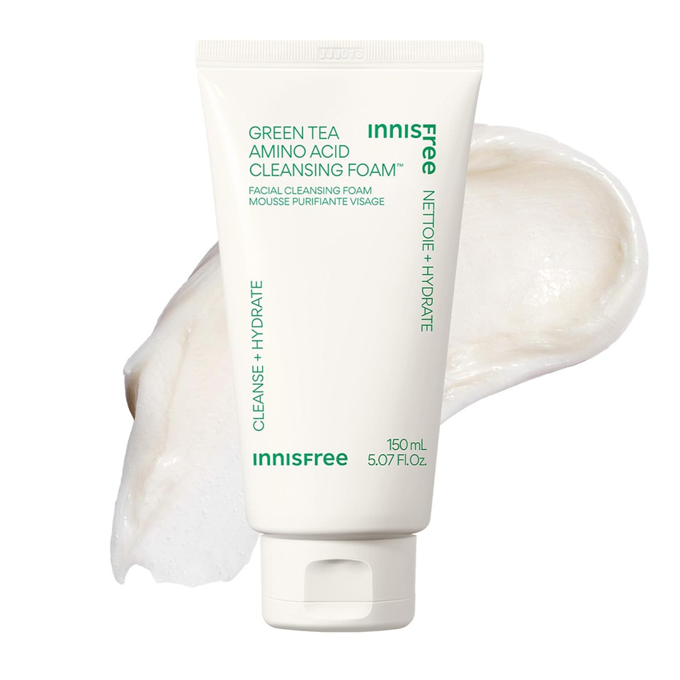 Innisfree Green Tea Amino Acid Cleansing Foam, Sulfate-Free Hydrating Korean Face Wash, Gentle Lather, Ph-Balanced Skincare