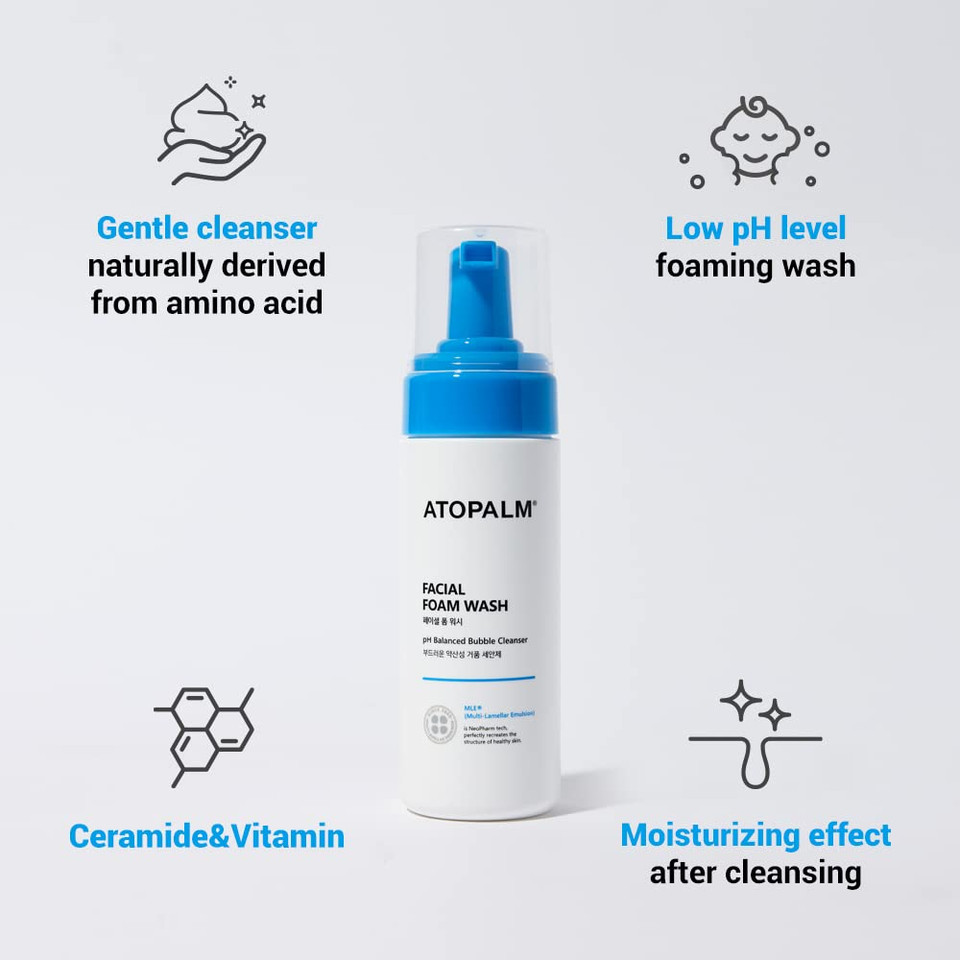 Atopalm | Facial Foam Wash | Gentle Baby Wash | Dermatologist-Tested | Hypoallergenic Kids Cleanser | Baby Bath Soap For Sensitive Skin | Paraben-Free | Ph Balanced | Ewg Green | 5.07 Fl Oz (150Ml)