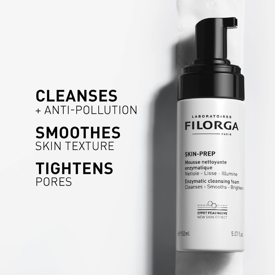 Filorga Skin-Prep Enzymatic Cleansing Foam Face Cleanser With Aloe, Jojoba Oil, And Papain Enzyme To Clean, Smooth, And Protect Skin From Pollutants