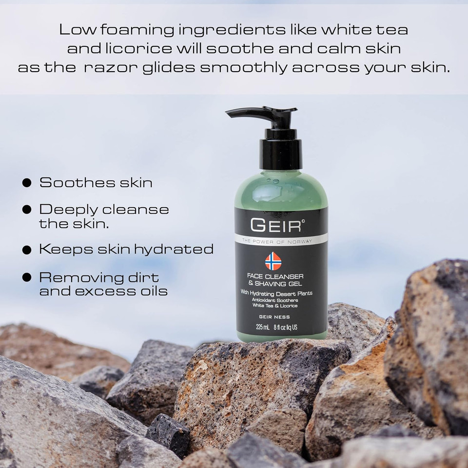 Geir Ness Face Cleanser & Shave Gel For Men - Contains Arctic Algae & Minerals - Moisturizing Deep Cleansing Face Wash