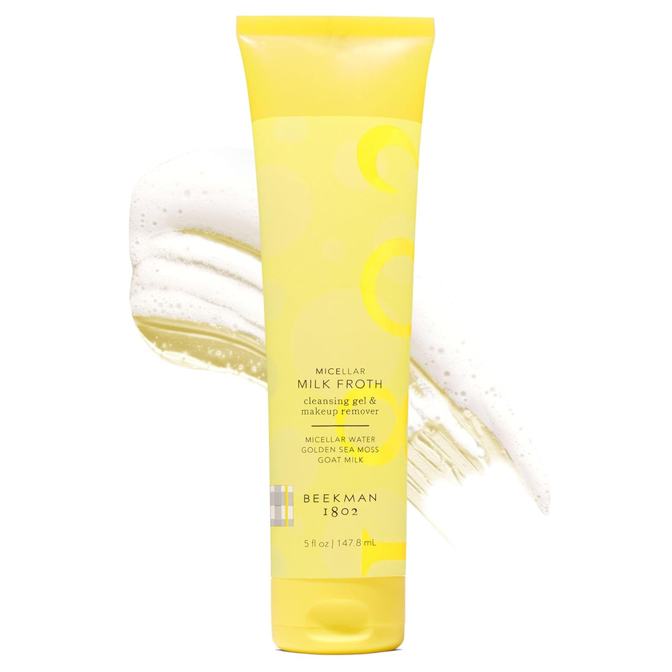 Beekman 1802 Micellar Milk Froth Cleansing Gel - Gently Cleanses & Removes Makeup - Double-Cleanse In 1 - Goat Milk & Golden Sea Moss - Fragrance Free - 5.0 Fl. Oz - Cruelty Free - Sensitive Skin Safe