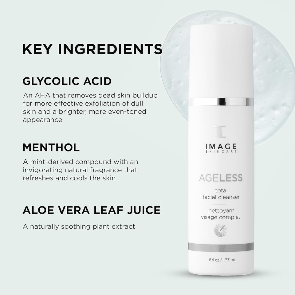 Image Skincare, Ageless Total Facial Cleanser, Gentle Face Wash For Smoother Revitalized Skin, 6 Oz