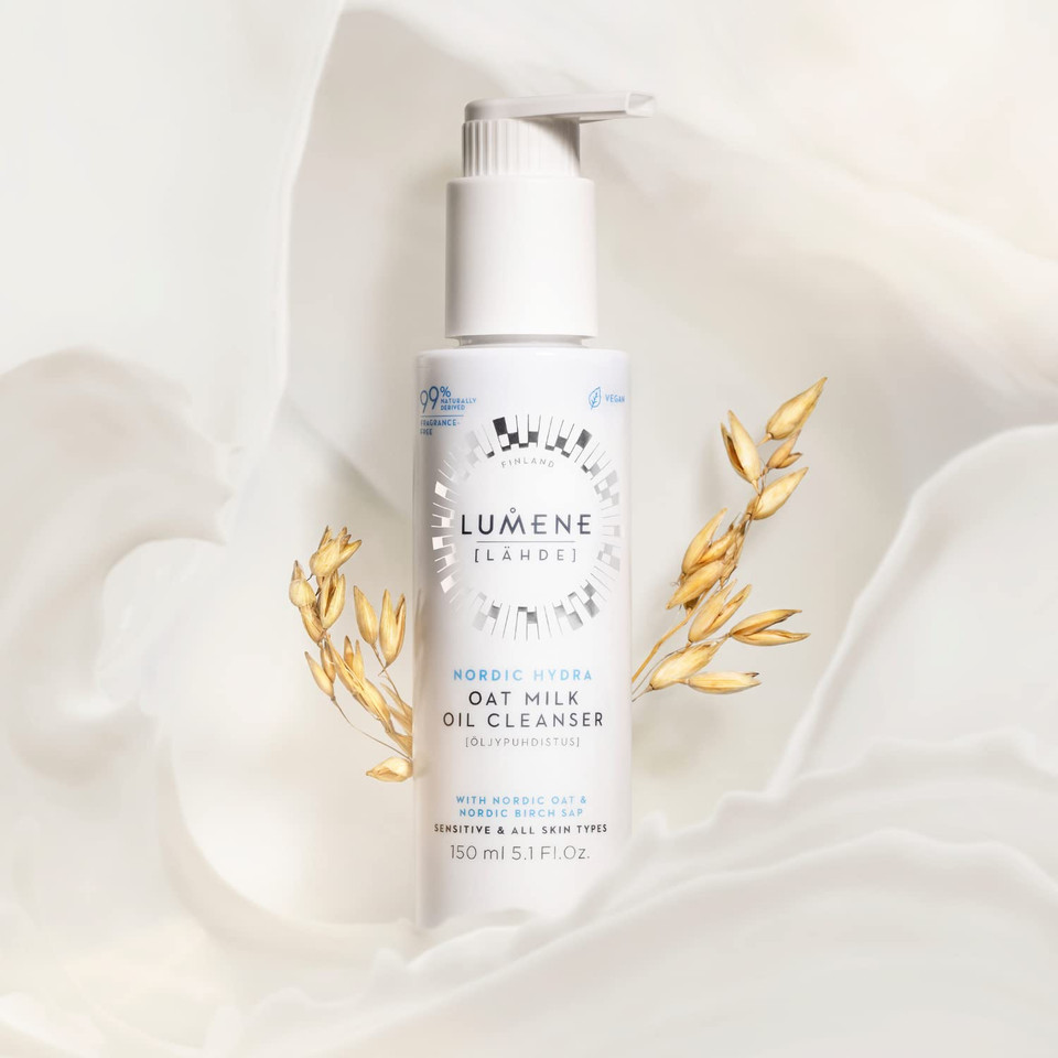 Lumene Nordic Hydra Oat Milk Oil Cleanser - Luxurious Oat Cleansing Milk, Makeup Remover + Gentle Face Wash For Soft, Clean Skin - Fragrance Free Hydrating Nordic Birch Sap Cleansing Oil (5.1Oz)