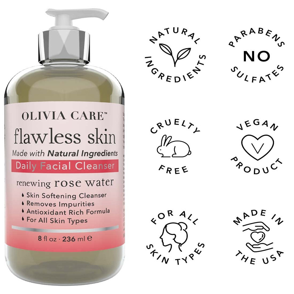Daily Brightening Facial Cleanser - Natural Moisturize, Hydrate, Cleanse - Brighten Age Spot, Tighter & Soothe Skin - Antioxidants - All Skin Types. Evens Complexation - 8 Fl Oz (Rose Water)