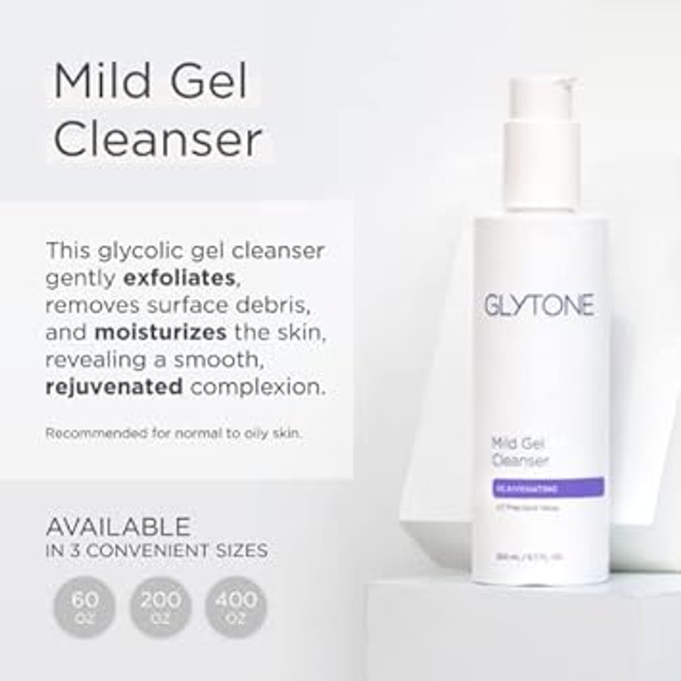 Glytone Mild Gel Cleanser - Exfoliating Face Wash For Normal To Combination Skin - With 4.7% Pure Glycolic Acid - Vegan & Fragrance-Free - 6.7 Fl. Oz