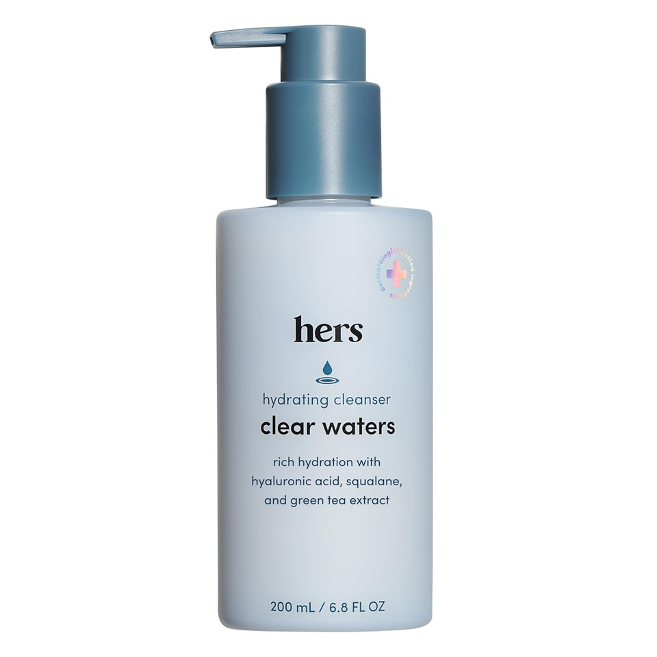 Hers Clear Waters Hydrating Cleanser - Squalane Cleanser Face Wash For All Skin Types - Contains Hyaluronic Acid, Squalane, And Green Tea Extract - 6.8 Fl Oz