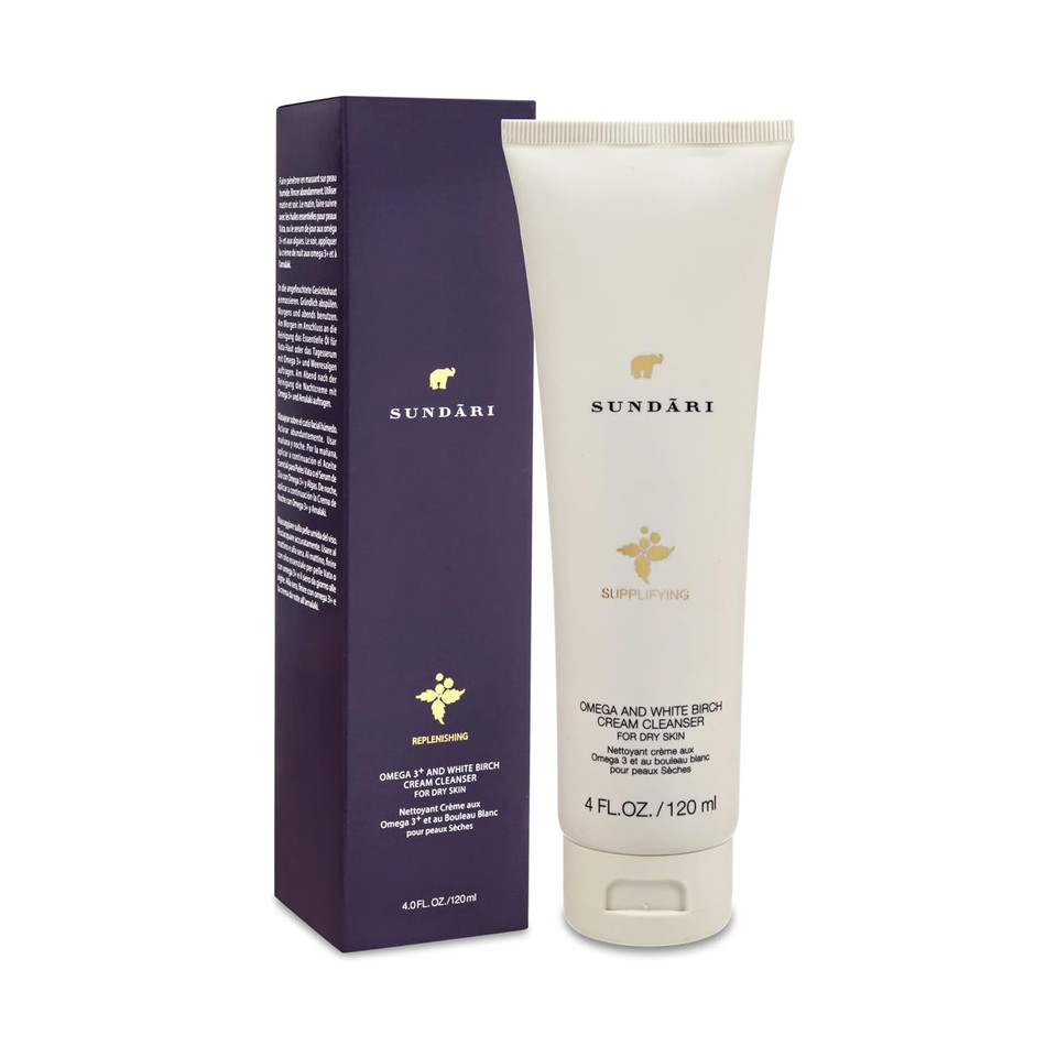 Sundari Omega 3 & White Birch Cream Cleanser - 4 Fl Oz, Creamy Non-Foaming Cleanser, Sensitive Skin, Removes Make-Up And Excess Oils, Natural Skincare
