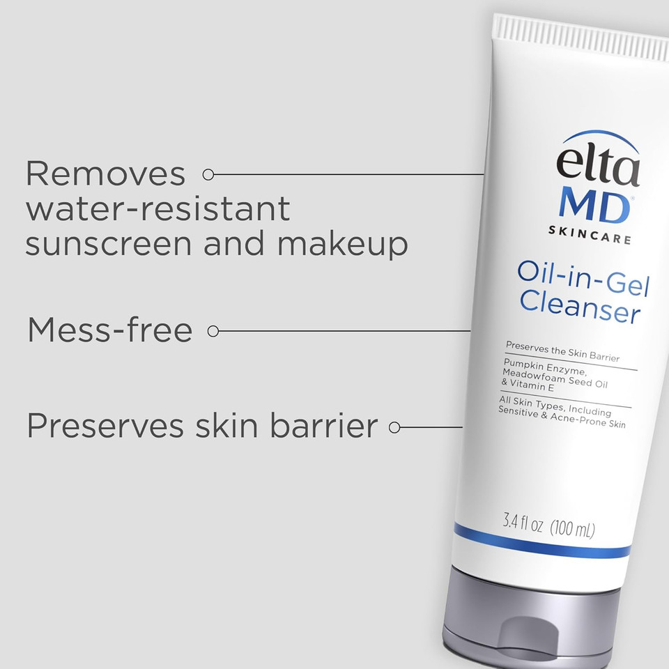 Eltamd Oil-In-Gel Facial Cleanser, Daily Gentle Face Cleanser, Removes Long-Wear Makeup, Sunscreen, And Sweat, Cleansing Oil For Face, 3.4 Oz Tube