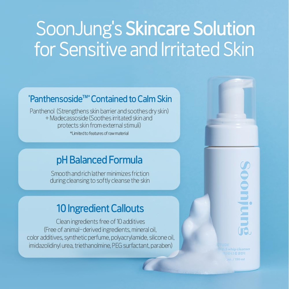 Etude Soonjung Ph 6.5 Whip Cleanser 5.07 Fl.Oz (150Ml) 23Ad | Non Comedogenic & Hypoallergenic Soft Bubble Hydrating Facial Cleanser For Sensitive Skin | Low-Ph Korean Face Wash | K-Beauty