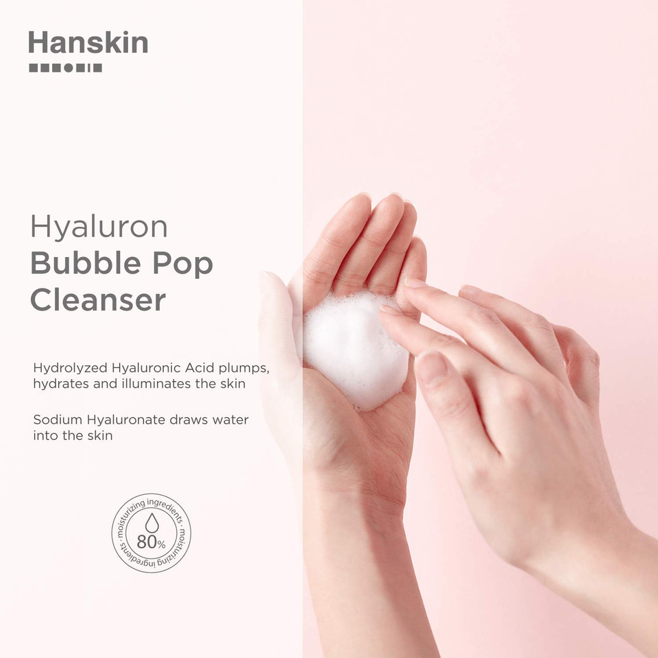 Hanskin Real Complexion Hyaluron Bubble Pop Cleanser, Hydrating Foaming Daily Face Wash, Gentle Moisturizing Softening And Glowing [5.07 Fl. Oz.(150Ml)]
