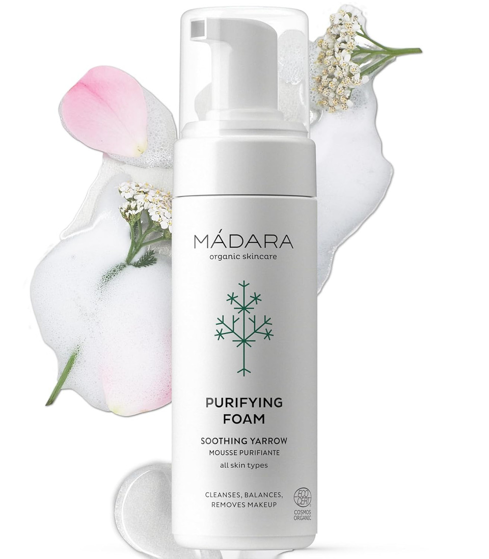 Mádara Organic Skincare | Purifying Foam  5Oz, Moisturising Formula With Northern Yarrow Extract, Gentle Foaming Cleanser, Removes Makeup And Impurities, Cosmos Organic Certified