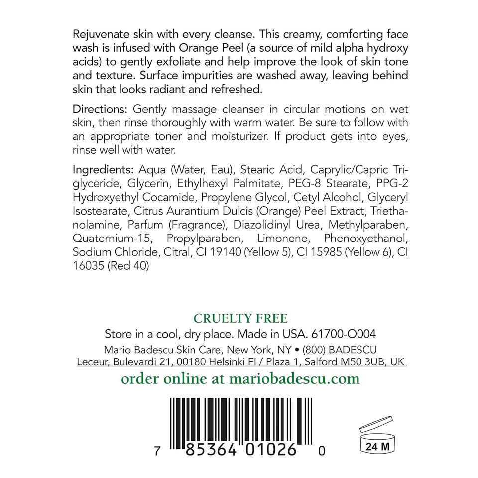 Mario Badescu Orange Cleansing Soap - Cream Face Cleanser And Exfoliator Enriched With Aha - Oil Free Face Wash For Combination Or Dry Skin - Mild Exfoliant With Non-Drying Formula