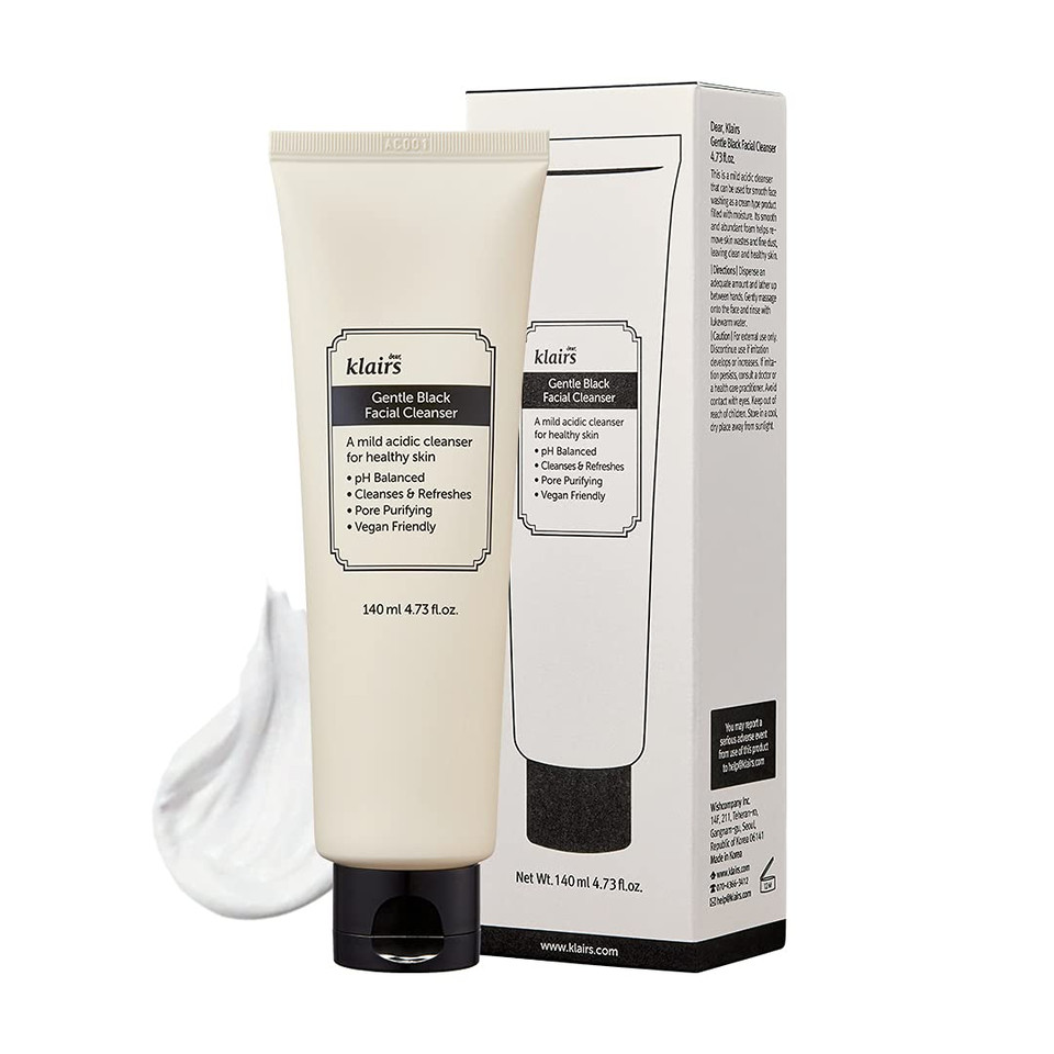 Dearklairs] Gentle Black Facial Cleanser, 4.73 Fl Oz | Vegan, Low Ph, Hydrating Finish, A Creamy Foam Cleanser, Daily Face Wash