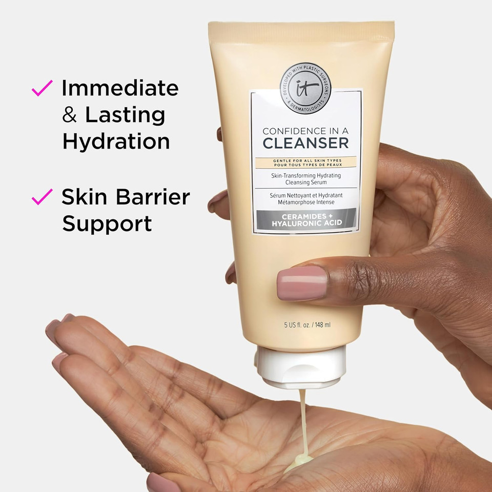 It Cosmetics Confidence In A Cleanser - Hydrating Face Wash With Hyaluronic Acid & Ceramides, Supports Skin Barrier, Removes Makeup, Vegan, Sulfate Free, Gentle For All Skin Types