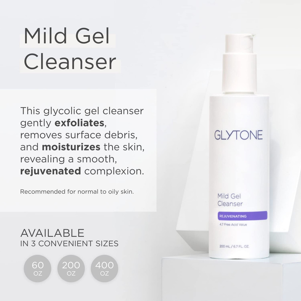 Glytone Mild Gel Exfoliating Cleanser, Pure Glycolic Acid Face Wash For Moisturizing & Rejuvenating Skin, Vegan & Fragrance-Free Face Exfoliator Scrub For All Skin Types, 2 Fl. Oz