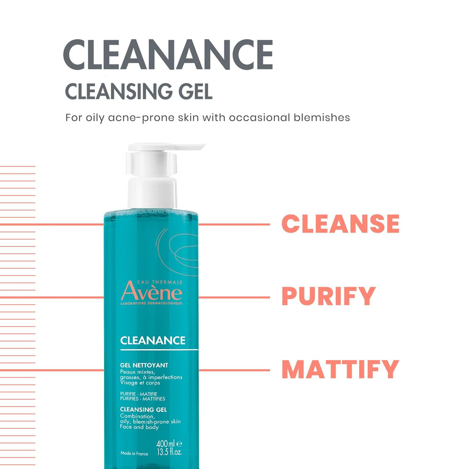 Avène Cleanance Cleansing Gel Soap Free Cleanser For Acne Prone, Oily, Face & Body, Alcohol-Free