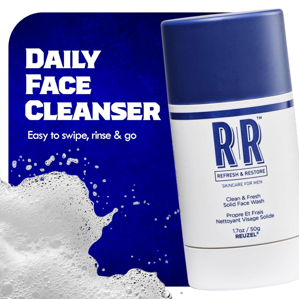 Reuzel Clean And Fresh Solid Face Wash Stick, Locks In Hydration, Cleansing, Moisturizing, Vegan Formula, Sulfate And Paraben Free, Light Maculine Scent, 1.7 Oz