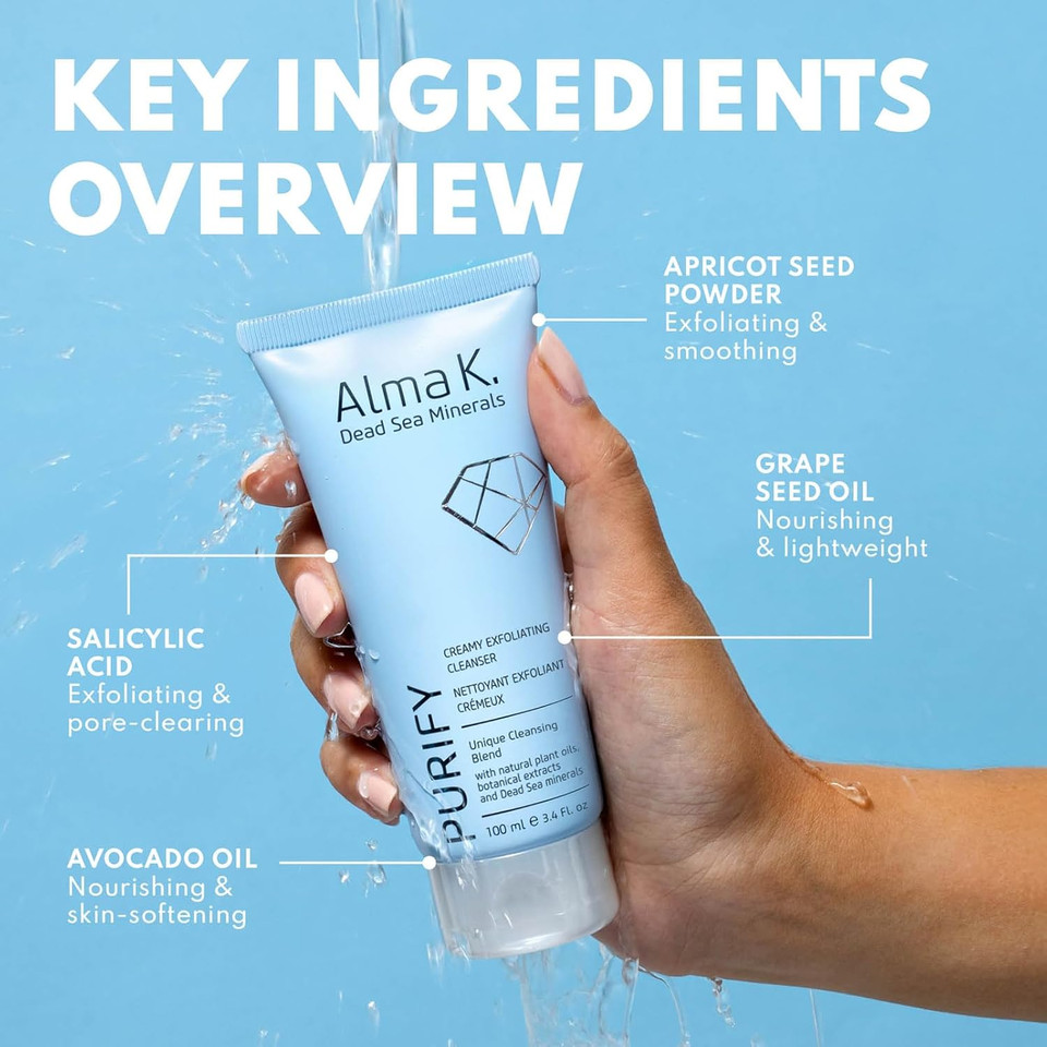 Alma K Creamy Exfoliating Cleanser - Face Wash For Women - Hydrating Facial Cleanser With Salicylic Acid - Gentle Face For Women - 3.4 Oz