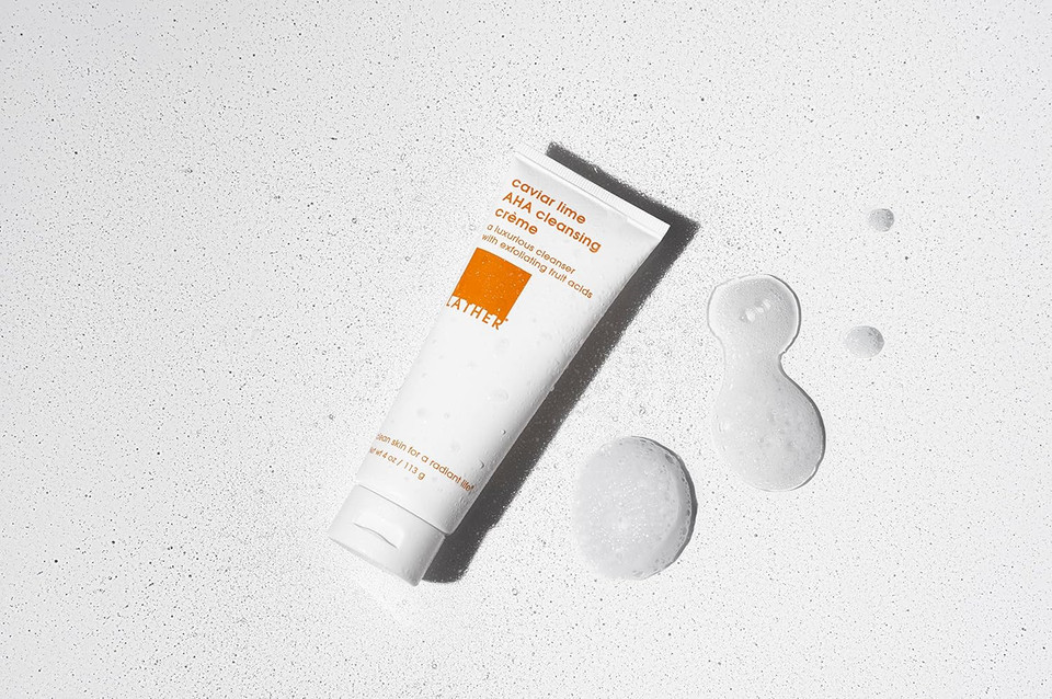 Lather Caviar Lime Aha Cleansing Cream Face Wash - Lactic Acid & Vitamin C Cleanser - Gently Exfoliating & Foaming Face Wash For Combination, Oily/Acne Prone, Mature/Dry Skin - 4 Fl Oz