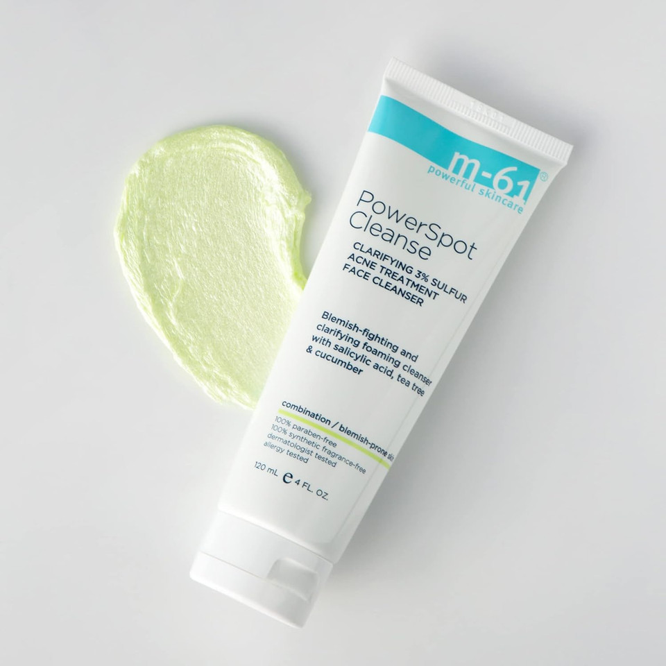 M-61 Powerspot Cleanse | Clarifying 3% Sulfur Acne Treatment Foaming Cleanser With Salicylic Acid, Tea Tree, Cucumber. For Blemish-Prone Skin, 4.0 Fl Oz